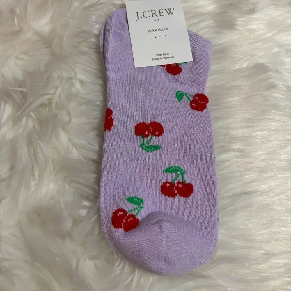 J. Crew Purple Socks with Cherry Pattern